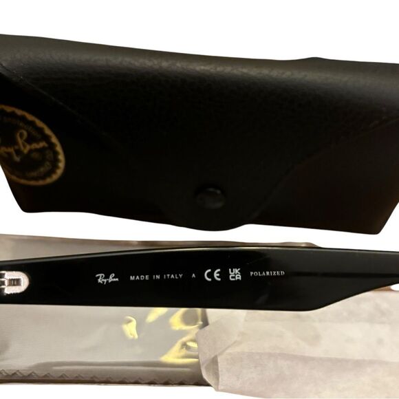Ray-Ban NIB New Wayfarer Black Polarized Luxury Sunglasses ORB2132 Made in Italy - Picture 5 of 10